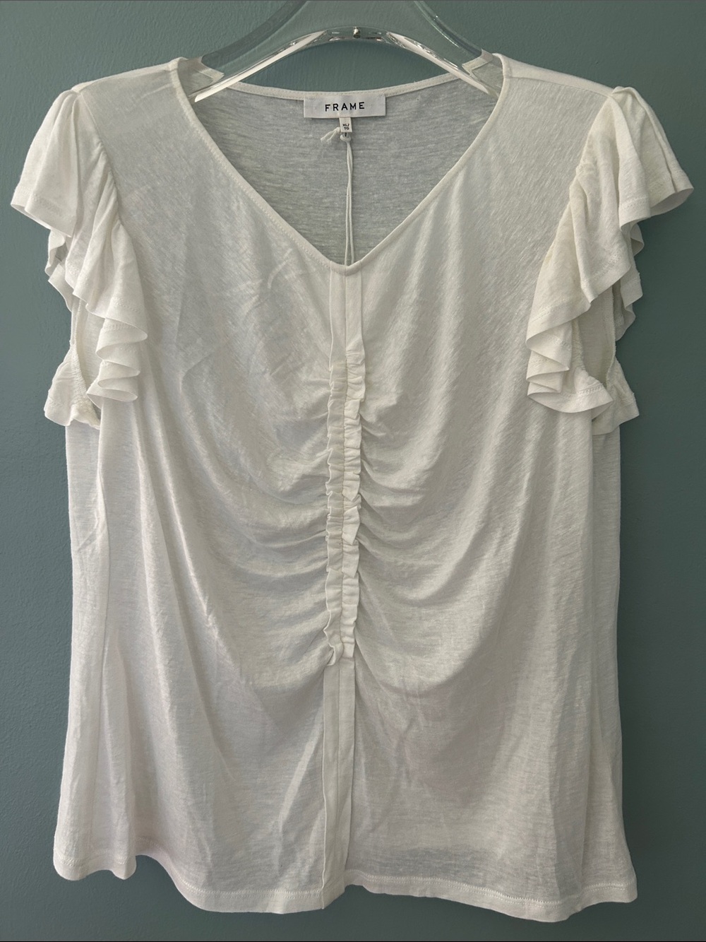 FRAME DENIM White Flutter Sleeve Tee NWT Sz XL Mislabeled Read Description